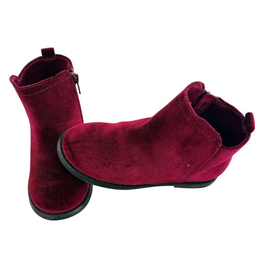 NEW GAP Kids Burgundy Velvet Ankle Boots Booties Girls Size 10 Side ZipNEW NOBOX